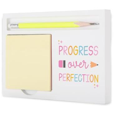 Imagem de Porta-notas Progress Over Perfection, organizador de mesa motivacional para professores, colegas de trabalho, estudantes, irmã irmão, para encorajamento e mentalidade de crescimento, suportes de bloco