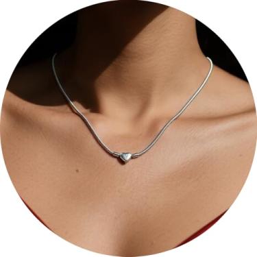 Imagem de Colar de coração com letra inicial e corrente de cobra, pingente de monograma para mulheres, joias delicadas para o dia a dia, 17.7", Aço inoxidável, Sem Pedra Preciosa