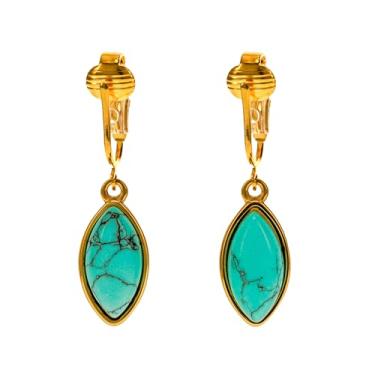 Imagem de Aloha Earrings Brincos pendentes em forma de marquise com clipe em tom dourado não perfurado, One Size, Metal, Sem pedra preciosa