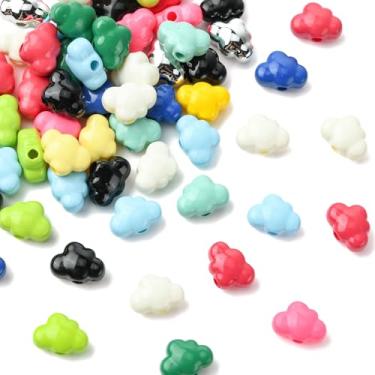 Imagem de Stiesy Contas de nuvem de resina, 60 peças, tema climático de cores mistas aleatórias, contas espaçadoras nubladas e soltas a granel para chaveiro, caneta, joias, acessórios de artesanato DIY
