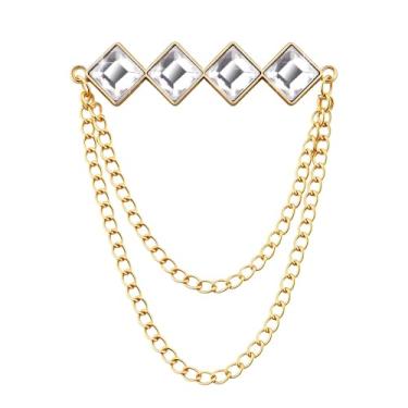 Imagem de Broche de pedra preciosa corrente pendurada broche de lapela para homens ternos de metal borla corrente colarinho alfinetes terno broche vintage cristal strass broches para homens casamento negócios