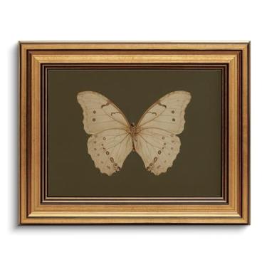 Imagem de Arte de parede emoldurada dourada em tela de borboleta vintage, arte de parede com borboleta branca, estampa de inseto, imagem para sala de estar, quarto, casa de fazenda, banheiro, escritório, 20 x