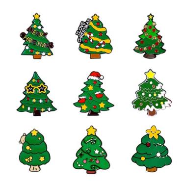 Imagem de RLHRNDE Conjunto de 9 peças de broche esmaltado de Natal para mulheres e homens, bonito árvore de Natal, Papai Noel, boneco de neve, boneco de neve, chapéu de alce, luvas, bengala doce, alfinetes