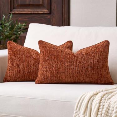 Imagem de Aeckself Capas de almofada decorativas listradas de chenille vintage para sofá 30 x 50 cm, conjunto de 2 capas de almofada boho neutras para casa de fazenda, decoração moderna para sofá-cama, sala de