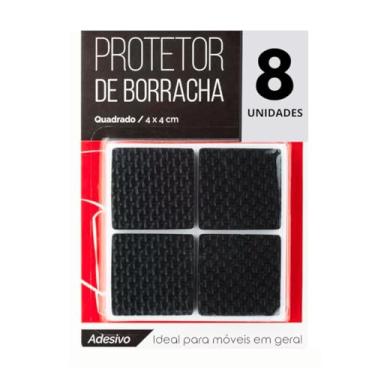 Imagem de 2 Kit 8 Protetores de Borracha Autoadesivos 4x4cm Quadrado Para Pés de Móveis Portas e Quadros Anti-Risco e Anti-Deslizante - Total 16 unidades