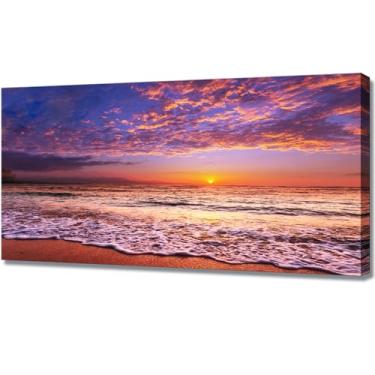 Imagem de Arte de parede de praia, imagens em tela de pôr do sol, imagens de parede com tema de paisagem marítima, pinturas de ondas do oceano costeiro, arte de nuvem moderna para quarto, sala de estar