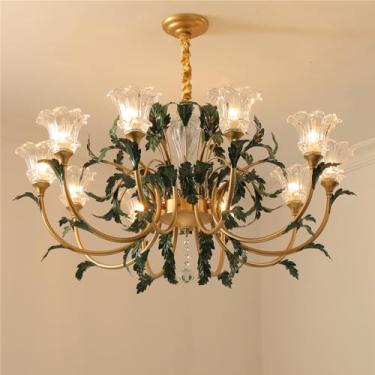 Imagem de Lustre Pastoral Francês com Flores Americanas - Luminária Pendente Decorativa LED para Sala de Estar, Restaurante, Quarto, Villa, Café, Loja de Roupas e Casa (10 Lâmpadas de Altura)