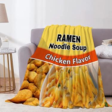 Imagem de Cobertor de macarrão Ramen – Cobertor de flanela super macio para sofá-cama todas as estações – Presente de macarrão instantâneo divertido para amantes de ramen – 152,4 cm x 203,2 cm - Adultos