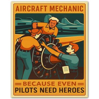 Imagem de ZUKIY Steel Wings in Flight - Pôster de aviação para pilotos mecânicos e entusiastas - Impressão de arte de parede de aeronave vintage sem moldura 20 x 25 cm - Decoração de avião retrô para garagem