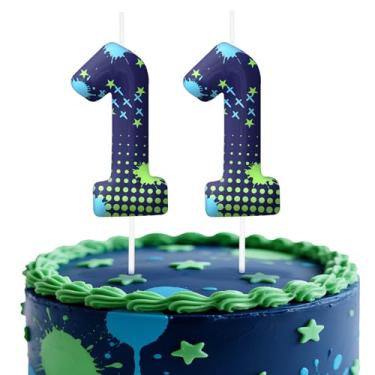 Imagem de Velas de aniversário número 11 de videogame, topo de bolo com tema de jogo para meninos e meninas, decorações de bolo para aniversários, suprimentos de festa com tema de jogos, velas para decorações