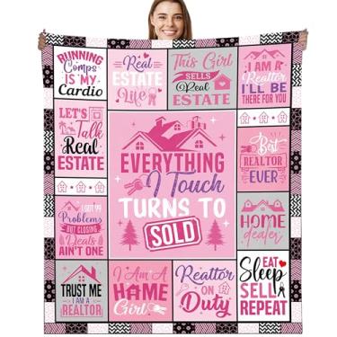 Imagem de Cobertor feminino para corretor de imóveis, Everything I Touch Turns to Sold Real Estate Design macio aconchegante felpudo cobertor de flanela, presente inspirador para corretor de imóveis colega de