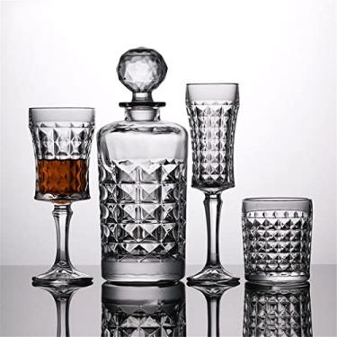 Imagem de Copo de vinho estrangeiro cristal espesso pacote com 4 copos de uísque conjunto criativo de garrafa de vinho tinto com tampa decantador conjunto de vinho de cerveja (cor: A, tamanho: tamanho único)