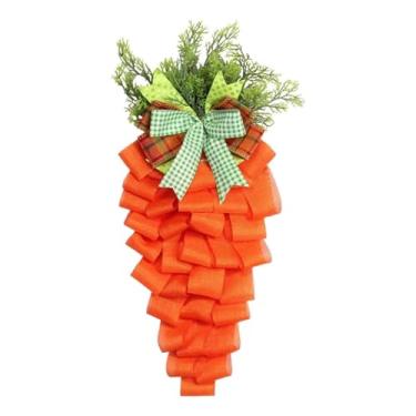 Imagem de Guirlanda de Páscoa - Enfeites de guirlanda de cenoura de Páscoa artificial laranja com laço | Arcos de primavera, laços e fitas decorativas sazonais para o dia das mães, escritórios