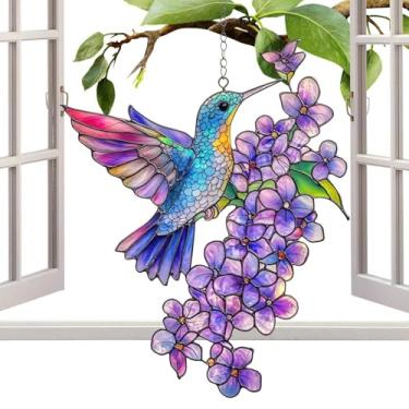 Imagem de Apanhadores de sol para janela | Ornamento de parede com flores de beija-flor | Ornamento de acrílico de painel de arte para ramos de pátio, jardim, cozinha, varanda e grades