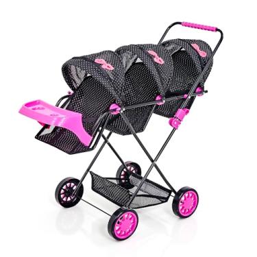 Imagem de Carrinho de Boneca Trigemeos Bandeja Luxo - Preto laço Pink