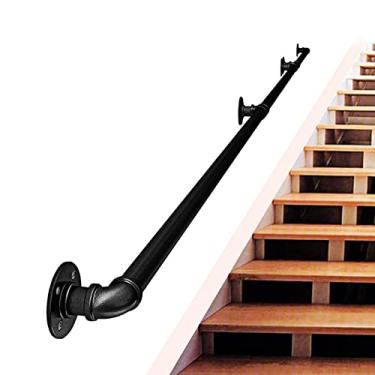 Imagem de Corrimão de tubulação/corrimão de escada de ferro forjado a vento industrial, loft interno doméstico contra a parede alça de jardim de infância antiderrapante antigo, preto (1 pés-6 m) (tamanho: 2,7 m