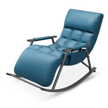 Imagem de Cadeira de balanço ao ar livre com pernas de aço e assento acolchoado para lazer e relaxamento descanso de pés ajustável e poltrona para conforto da sala de estar (perna azul preta)