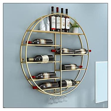Imagem de Rack de vinho montado na parede, suporte de vinho suspenso dourado, suporte de cálice suspenso, prateleiras de armazenamento redondas independentes para bar de cozinha doméstica/ouro/80 cm