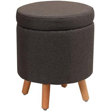 Imagem de Banqueta de pés redonda para armazenamento, banco de sapatos com tampas de enchimento e perna de madeira maciça para sofá, mesa, escritório, sala de estar, decoração de casa (tamanho: 45 cm)