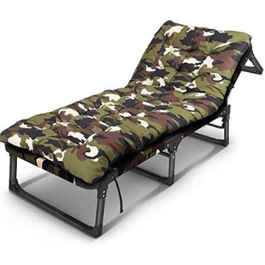 Imagem de Espreguiçadeira de jardim, espreguiçadeira, cama dobrável, cama de solteiro de camuflagem reclinável, cama de solteiro para casa, cama de hóspedes, multifuncional, reclinável para almoço, forte e