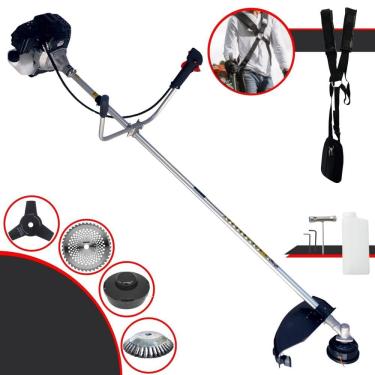 Imagem de Roçadeira Com Sistema Antivibração Toyama RT43LB25A À Gasolina 43cc 1,7HP 10000rpm Com Carretel + Faca 3 Pontas + Faca 40 Dentes Vídea + Escova de Aço