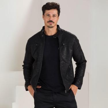 Imagem de Jaqueta Masculina PU Couro Ecológico Forrado Bolso Interno Corta Vento-Masculino