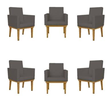 Imagem de Kit 06 Poltronas Reforçadas Escritório Courino Cor cinza
