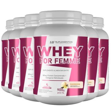 Imagem de 6x whey for femme + colageno hidrolisado 900g baunilha hf suplementos