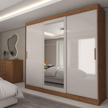 Imagem de Guarda-Roupa Casal Columbia 3 Portas 2 Gavetas com Espelho 100% Mdf Off White/Nogueira - Panorama Móveis