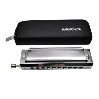 Imagem de Gaita Profissional Prata 10 Furos 40 Tons Harmonica Escala Cromática Instrumento Musical