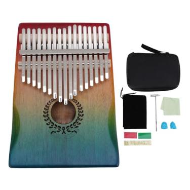 Imagem de Alomejor Mahogany Kalimba Artesanal, Notas Mais Brilhantes, Dentes de Minério de Metal 17 Keys Piano de Piano Gradiente Colorido para Desempenho