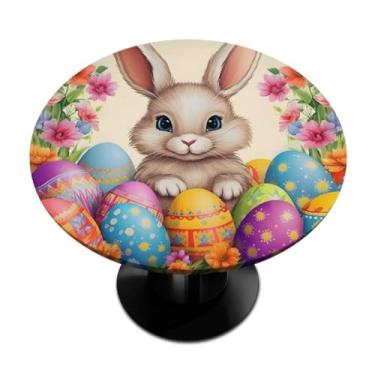 Imagem de hongjinglin Toalha de mesa redonda com borda elástica de Páscoa, toalha de mesa redonda limpável para ambientes internos e externos, pátio, jantar, cozinha, festival, decoração para mesas de 101 a 111