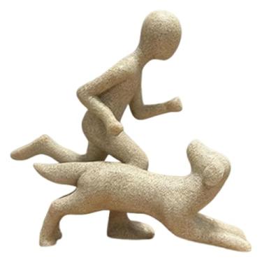 Imagem de Bothyi Estátua de Homem e Cachorro, Estatueta Artística, Presente Criativo para Amantes de Animais de Estimação, Escultura Decorativa para Mesa, Armário, Cor de Arenito