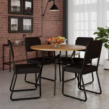 Imagem de Conjunto Mesa De Jantar Soho Redonda C/ 04 Cadeiras Next Est.preta - Acácia Mel E Preto Acácia Mel E Preto
