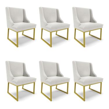 Imagem de Cadeira Sala De Jantar Industrial Dourado Kit 6 Liz Bouclê D03 - D'rossi Cinza