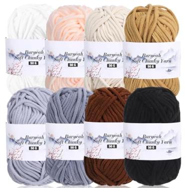 Imagem de Buryeah 8 pacotes de fios grossos de chenille de veludo macio e grosso para tricô à mão, fios volumosos e fofos, cada 50 g/60 m para artesanato faça você mesmo, decoração de casa, brinquedos vestíveis