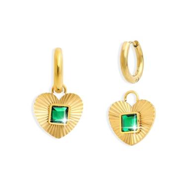Imagem de Sonateomber Brincos de argola com pingente de coração dourado, vintage, verde, quadrado, strass, brincos de formatura, acessórios modernos, joias para presente, Latão, Sem pedra preciosa