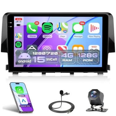 Imagem de Rádio estéreo automotivo 4G + 128G Android 15 para Honda Civic 2016-2020 (carro original com tela), Rimoody Wireless Carplay Andorid auto tela de 23 cm INCELL GPS 5G-WiFi Bluetooth 5.0 FM/RDS EQ SWC