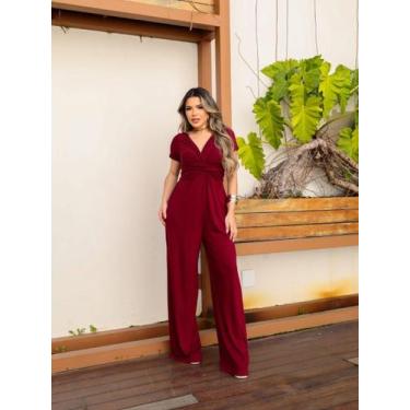 Imagem de Macacão Pantalona Decote Transpassado - luh may, Vinho, P