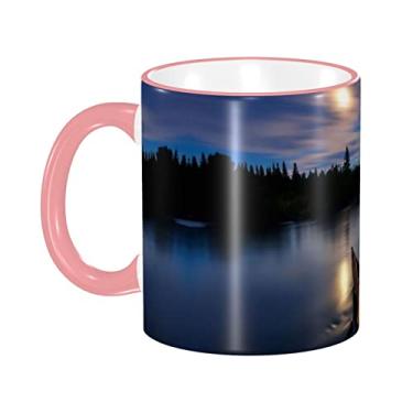 Imagem de Ourdovi Caneca de café expresso de cerâmica Moonlit Canoe Allagash River, caneca de cerâmica revestida DIY, para café, sopa, chá, leite, latte, cacau quente, colorido divertido 340 g.