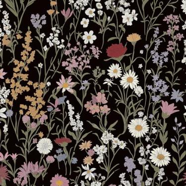 Imagem de Forro de gaveta floral botânico preto papel de contato descascar e colar papel de parede floral preto para armários, prateleiras, gavetas, gavetas, arte de parede, decalque 43 x 38 cm