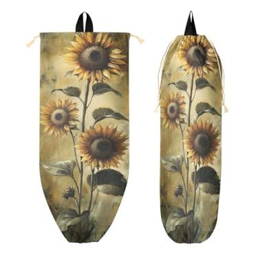 Imagem de xigua Suporte de parede vintage girassóis plástico suporte de parede com cordão 1 pacote, organizador de sacolas de compras reutilizável decoração para bolsas, meias, roupas íntimas e gravatas