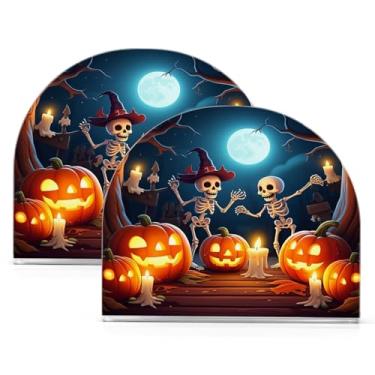Imagem de Wassud Abóboras de Halloween Sketelons Suporte de guardanapo de acrílico, dispensador de guardanapo de papel moderno em forma de U para mesa, cozinha, sala de jantar, bancada 2 peças (comporta 50-60