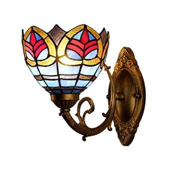 Imagem de Arandela de parede artesanal em vitral, estilo Tiffany barroco, 7 polegadas, para quarto, sala de estar, corredor, varanda, soquete E27,A