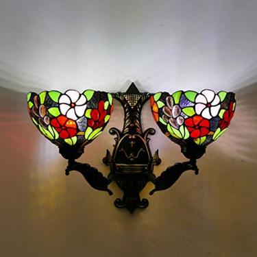 Imagem de Arandela de parede estilo Tiffany com 2 braços, feita à mão com vitral de uvas, luminária de parede vintage estilo campestre para quarto, cabeceira, sala de estar e corredor.