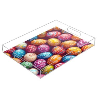 Imagem de STAYTOP Linda bandeja de acrílico para servir ovos de Páscoa, 15,7 x 11,20 cm, bandejas decorativas à prova de derramamento, organizador de bancada para café da manhã, chá, comida, maquiagem
