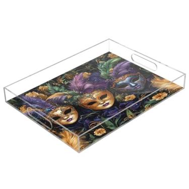 Imagem de STAYTOP Bandeja acrílica para servir máscara de carnaval, 15,7 x 11,20 cm, bandejas decorativas à prova de derramamento, organizador de bancada para café da manhã, chá, comida, maquiagem