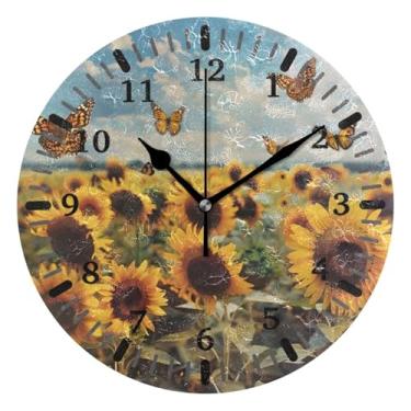 Imagem de CEBUGI Relógio de parede com borboleta e girassol, operado por bateria, relógios de parede silenciosos sem tique-taque para cozinha, banheiro, quarto, escritório, decoração 25,4 cm