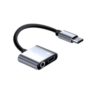 Imagem de Adaptador USB-C 2 em 1 para P2 Áudio 3.5mm e Carregador, Tipo-C com Microfone, Prata/Preto/Dourado/Cobre
