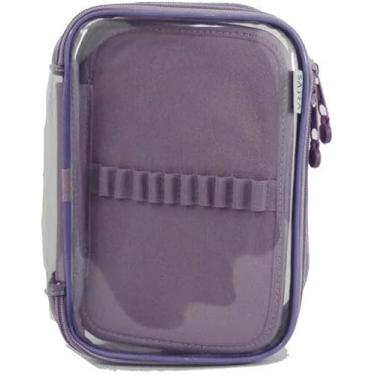 Imagem de Estojo Box Transparente para 50 Canetas com Divisória e Elástico – Organização Prática e Proteção-LILÁS